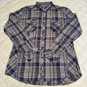 Buckle Black Standard Fit Snap Button Down Shirt Mens XL Blue Plaid Long Sleeve
